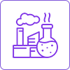 Chemical industry icon with lab and factory elements