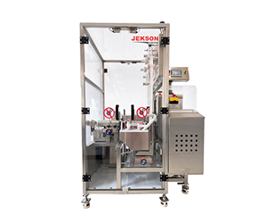 ST100 standalone tamper evident label applicator with transparent safety enclosure and integrated verification system
