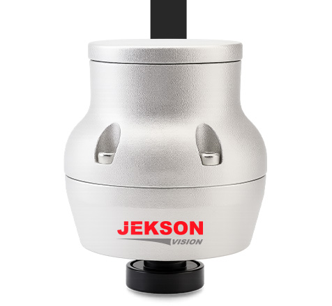 Silver cylindrical BPO Smart device by Jekson Vision used for AI-based pharmaceutical serialization and high-speed code inspection.