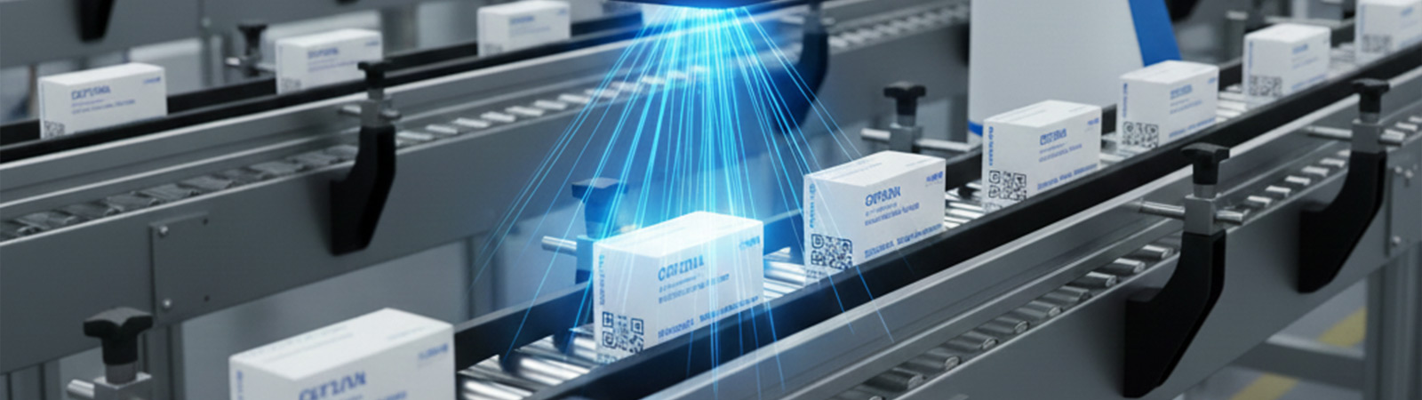 Product serialization system with QR codes and barcodes on packaging line with digital track and trace visualization overlay