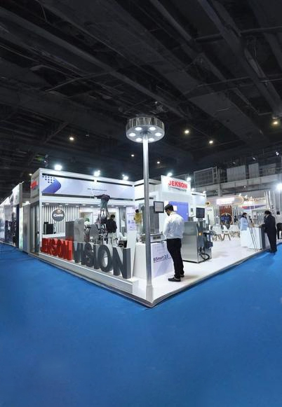 Jekson Vision exhibition booth presenting vision inspection and automation solutions at an international manufacturing and pharmaceutical industry event
